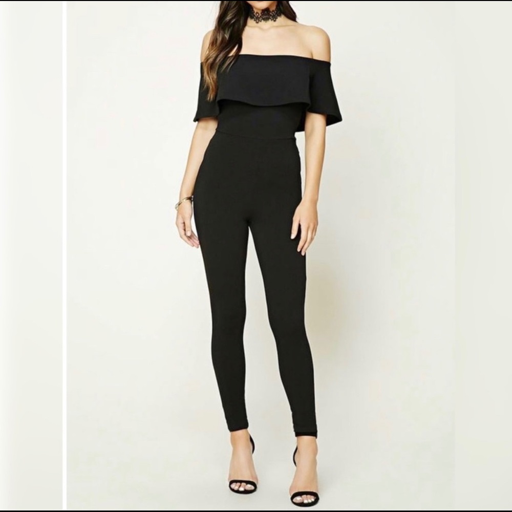 Forever 21 Black Off-The-Shoulder Jumpsuit - S
